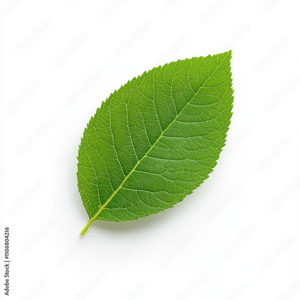 A vibrant green leaf showcasing detailed texture and natural beauty against isolated on white background A vibrant green leaf showcasing detailed texture and natural beauty against isolated on white background