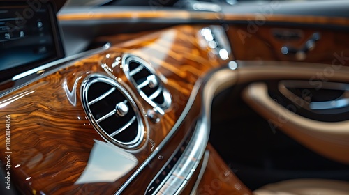 Close up of a luxury car wooden trim