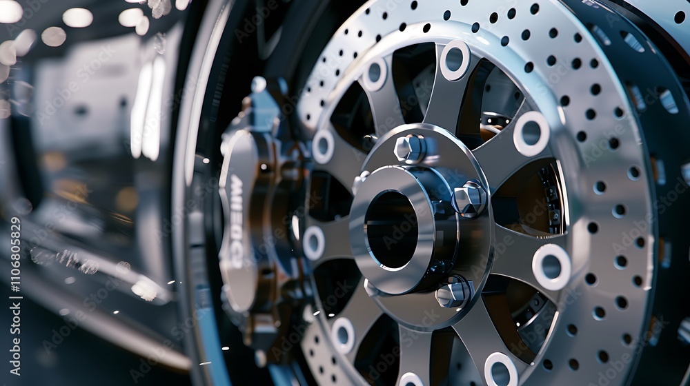 Close up of brake rotors behind alloy wheels Close up of brake rotors behind alloy wheels