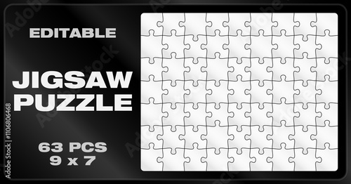 Editable blank jigsaw puzzle vector template. Flat vector illustration design, with each piece having a unique shape.