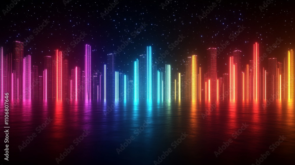 Abstract Colorful Neon Lights Reflecting on a Shiny Surface Abstract Colorful Neon Lights Reflecting on a Shiny Surface