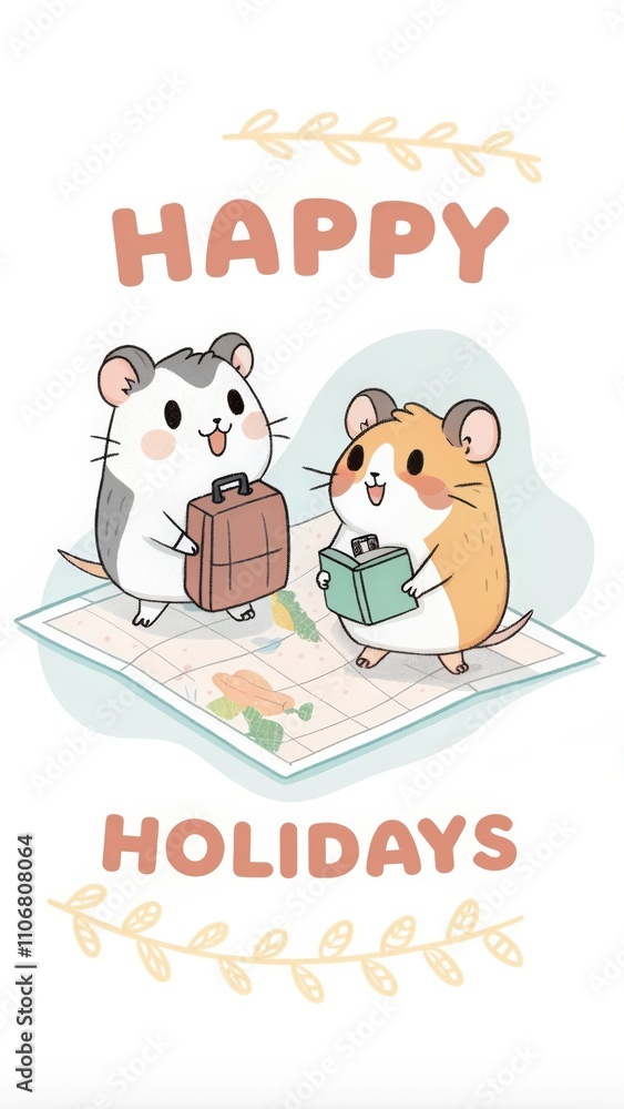 cute cartoon hamster with happy holidays cute cartoon hamster with happy holidays