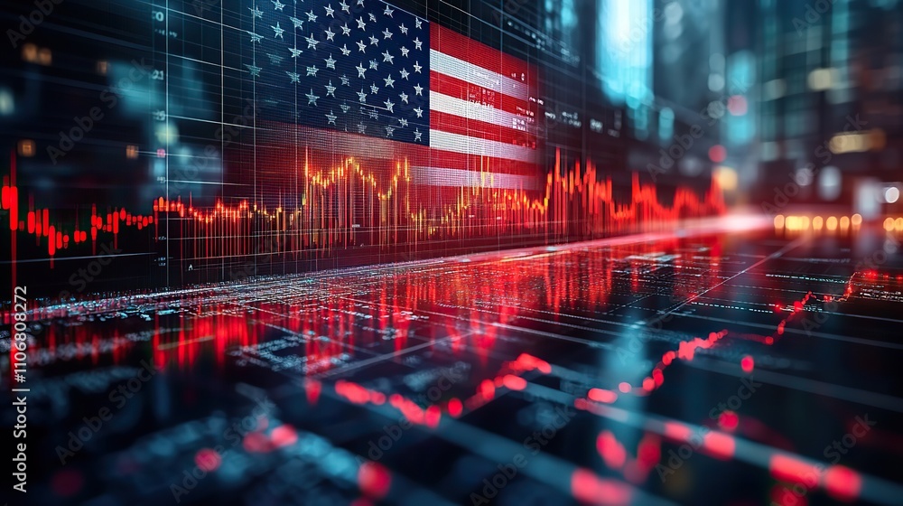 A digital artwork featuring the American flag and stock market charts, symbolizing Wall Street trading and financial analysis A digital artwork featuring the American flag and stock market charts, symbolizing Wall Street trading and financial analysis