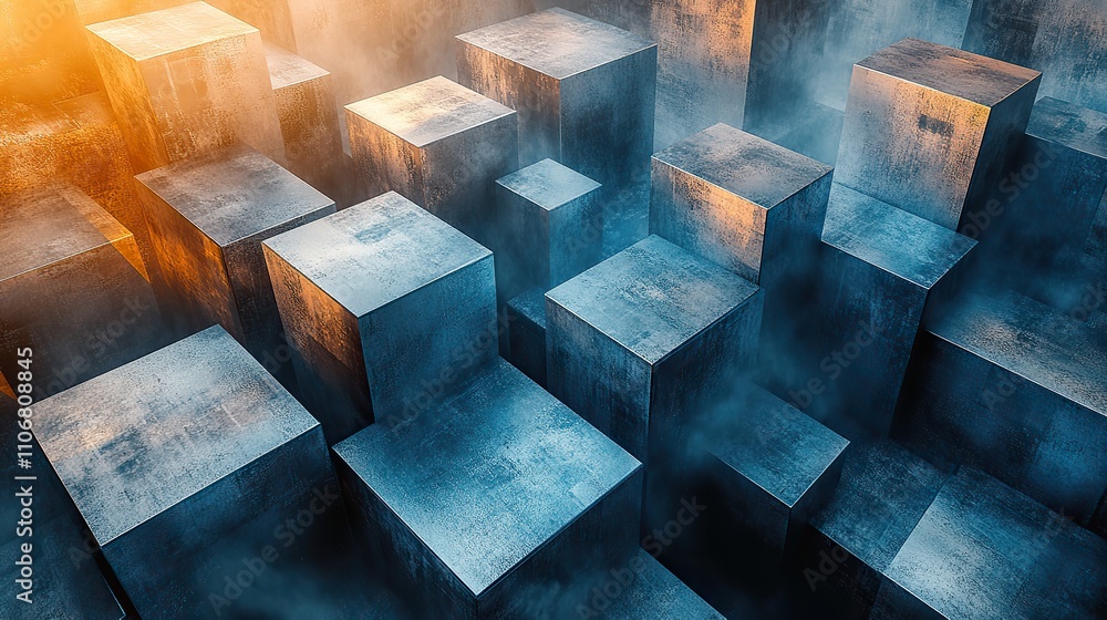 A digital background with blue and gray geometric shapes, representing the digital transformation of construction A digital background with blue and gray geometric shapes, representing the digital transformation of construction