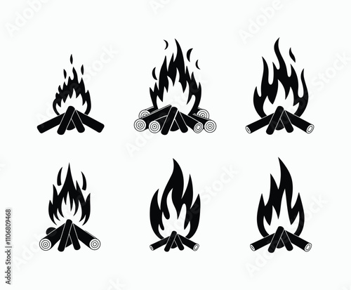 Cozy Bonfire Silhouette Collection with Small Log Pile