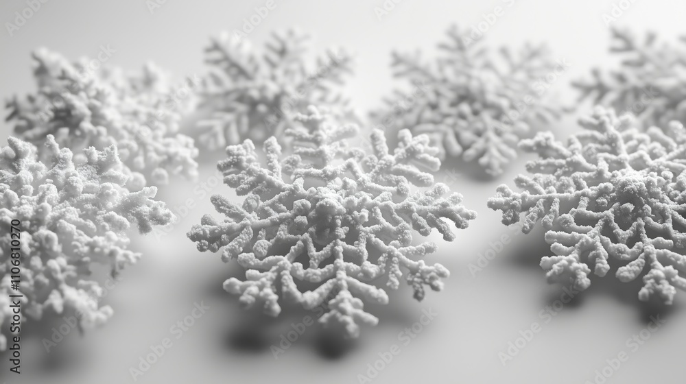 Beautiful Snowflakes Displayed on a Pristine White Background Beautiful Snowflakes Displayed on a Pristine White Background
