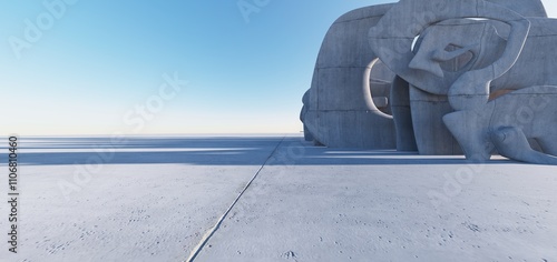 Obraz na płótnie 3d render of abstract futuristic architecture with concrete floor. w salonie