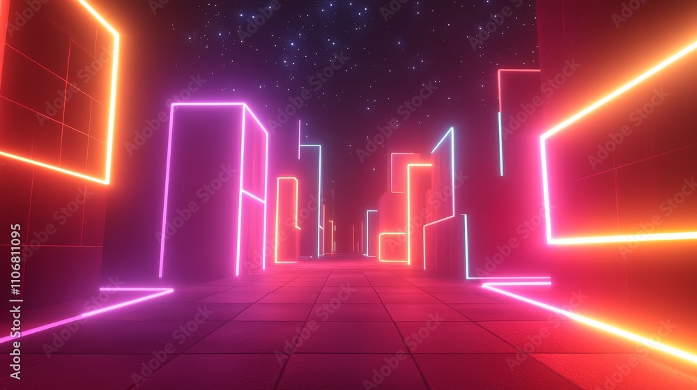 Fototapeta premium A Futuristic Cityscape Illuminated by Vibrant Neon Lights