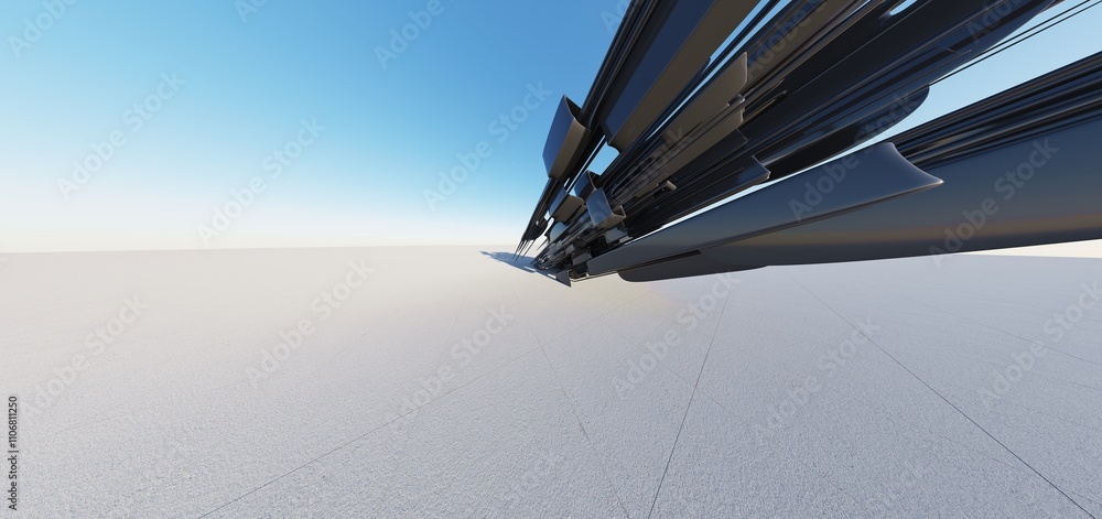 3d render of abstract futuristic architecture with concrete floor.