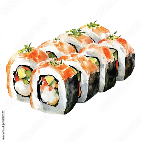 Sushi Rolls watercolor clipart illustration