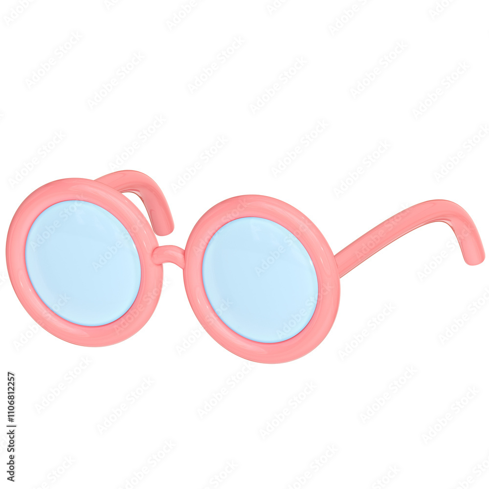 Fototapeta premium Cute 3D Stylish Pink Round Sunglasses with Blue Lenses