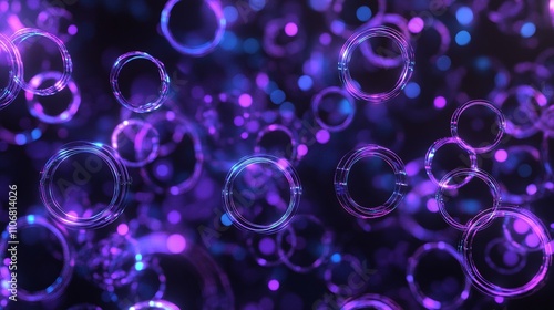 Abstract Colorful Circles in Purple and Blue Background with Soft Glow Effect and Bokeh Lights