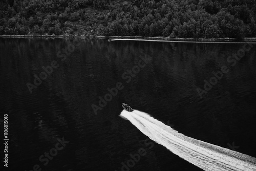 black and white photo of the boat