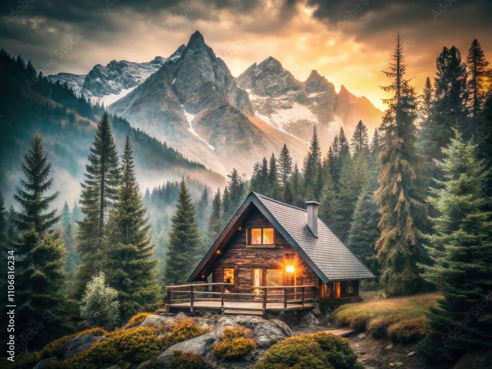 Mountain Simple Life Graphic Print for T-Shirt, Poster, and Sticker Design - Nature, Adventure, Minimalism, Outdoor Lifestyle, Vintage Aesthetic, Hiking, Serenity,