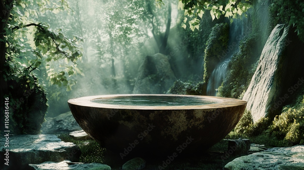 Serene Forest Bath: Tranquil Waterfall Landscape Serene Forest Bath: Tranquil Waterfall Landscape