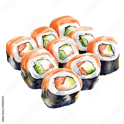 Sushi Rolls watercolor clipart illustration