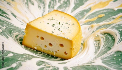 Gourmet Cheese Wedge Swirl Background Dairy Product Food Photography