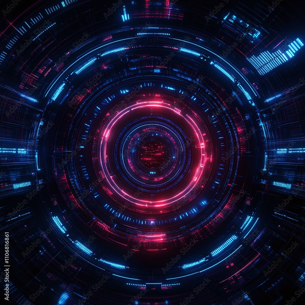 Abstract futuristic tunnel of vibrant blue and red neon lights resembling a technological vortex of energy Abstract futuristic tunnel of vibrant blue and red neon lights resembling a technological vortex of energy