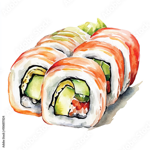 Sushi Rolls watercolor clipart illustration
