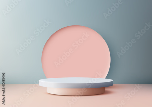 3D Pastel Blue Podium with ...