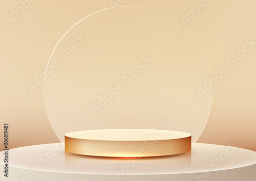 3D golden podium with glowi...