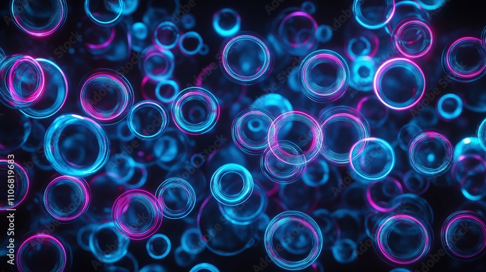 Colorful abstract bubbles floating in vibrant blue and pink light against a dark background for creative projects Colorful abstract bubbles floating in vibrant blue and pink light against a dark background for creative projects