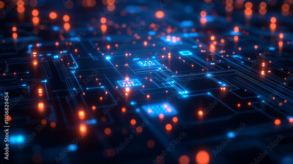 Obraz premium Abstract Representation of a Circuit Board with Glowing Lights