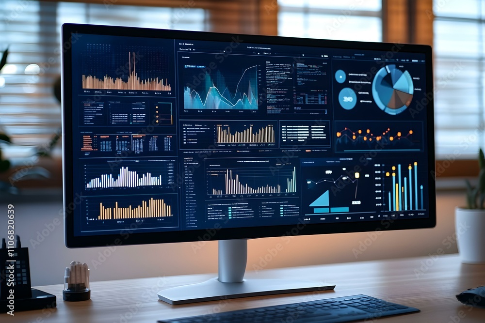 desktop computer screen data work room background living room studio desktop computer screen data work room background living room studio