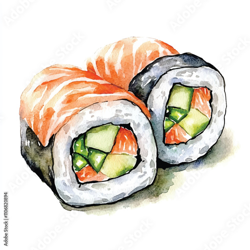 Sushi Rolls watercolor clipart illustration