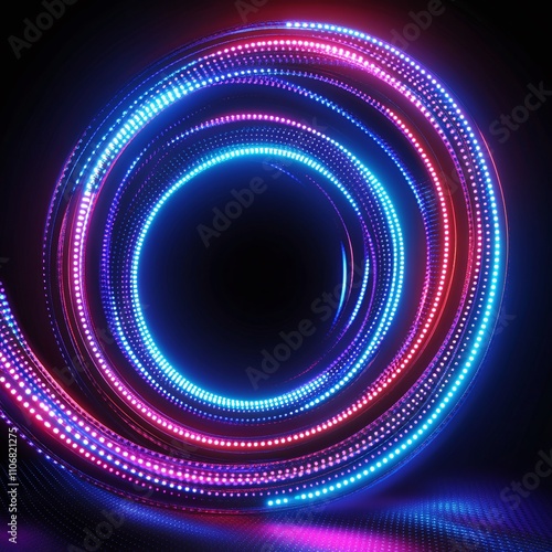 Colorful Light Trails in Circular Motion with Vibrant Neon Glow on Dark Background for Abstract Design Use