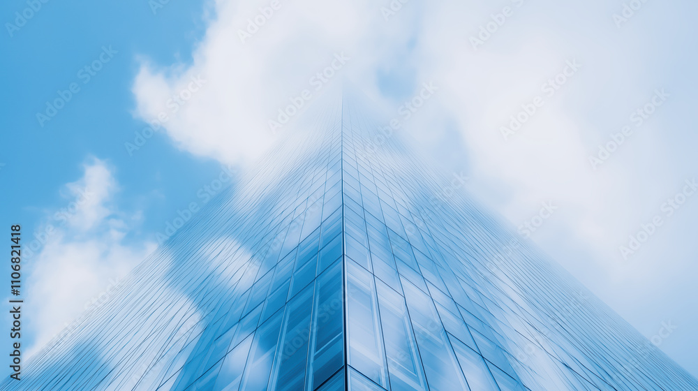 Skyscraper mirrors clouds in a poetic urban landscape Skyscraper mirrors clouds in a poetic urban landscape