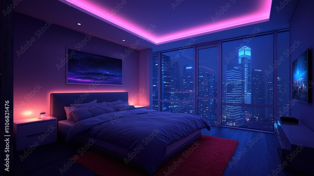 Modern Cityscape Night View Bedroom Interior Design Modern Cityscape Night View Bedroom Interior Design