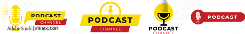 Podcast channel logo design. Podcast icon. Podcast emblem from broadcast, news and radio. Vector illustration