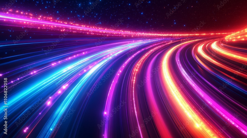 Abstract light trails, vibrant colors, glowing streaks, speed, motion blur, dynamic energy, futuristic technology, digital art Abstract light trails, vibrant colors, glowing streaks, speed, motion blur, dynamic energy, futuristic technology, digital art