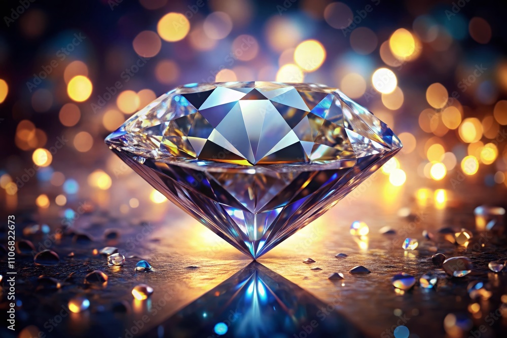 Close-Up of a Brilliant Diamond in Low Light: Macro Photography Showcasing Sparkle and Clarity with Emphasis on Empty Space for Design and Creativity Close-Up of a Brilliant Diamond in Low Light: Macro Photography Showcasing Sparkle and Clarity with Emphasis on Empty Space for Design and Creativity
