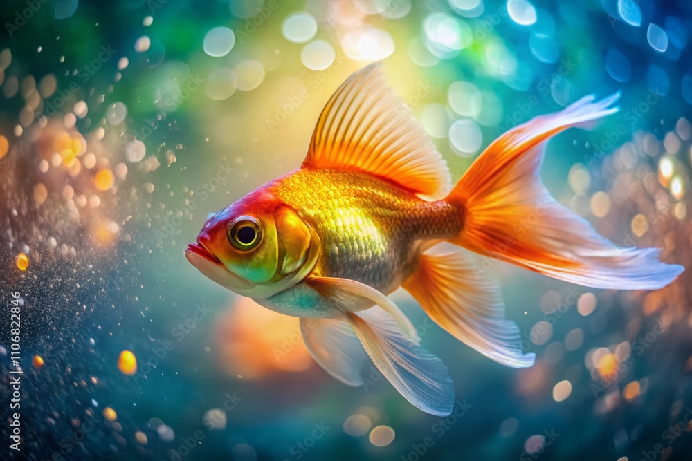 Close-Up of a Charming Goldfish with Vibrant Orange Scales and Fins Swimming Gracefully in a Clear Aquatic Environment with Long Exposure Effects Close-Up of a Charming Goldfish with Vibrant Orange Scales and Fins Swimming Gracefully in a Clear Aquatic Environment with Long Exposure Effects