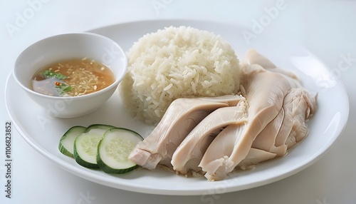 Tender Hainanese Chicken with Fragrant Rice and Savory Chili Sauce photo