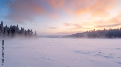 Wallpaper Mural Winter Sunrise Over Foggy Frozen Lake And Trees Torontodigital.ca