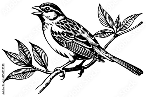 A sparrow stretches upward toward the sky vector illustration photo