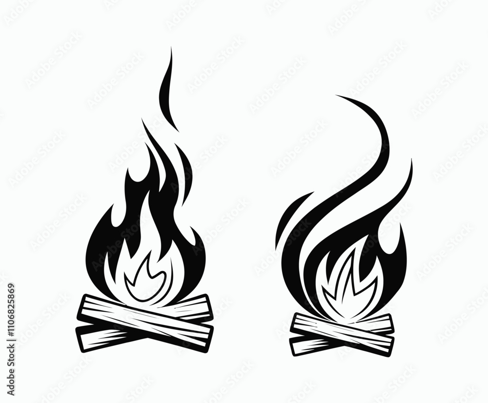 Minimalist Bonfire Collection with Wisp Flames Vector Template Minimalist Bonfire Collection with Wisp Flames Vector Template