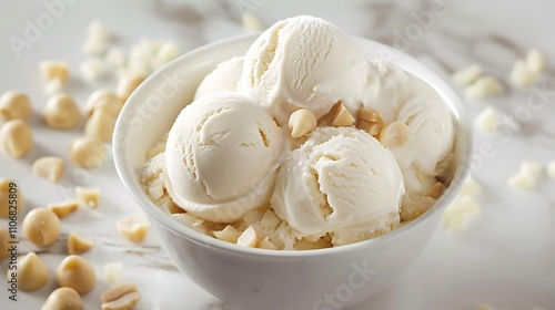 Macadamia nut ice cream with white chocolate chips