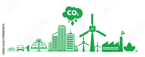 reducing CO2 emissions to stop climate change. green energy background	
