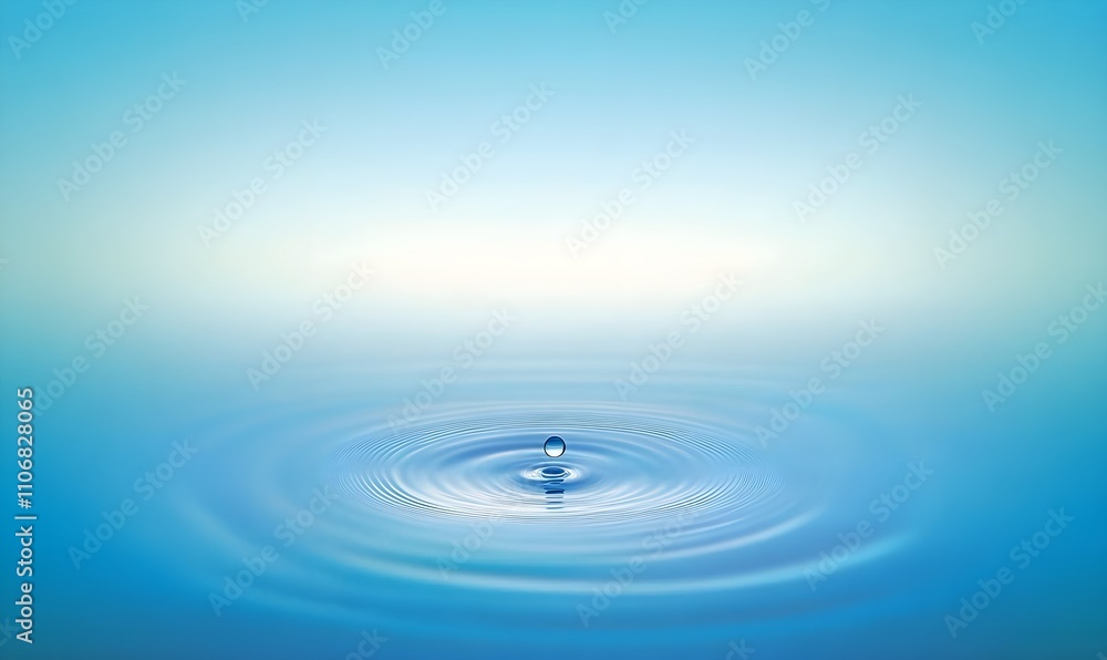 A focused water drop creates ripples on a calm surface reflecting light and revealing surface tension A focused water drop creates ripples on a calm surface reflecting light and revealing surface tension