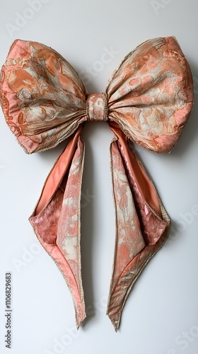 Elegant Peach and Gold Fabric Bow: Home Decor photo