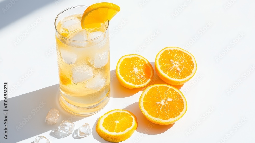 Refreshing lemonade drink with ice bright white background beverage photography relaxing setting close-up view summer vibe Refreshing lemonade drink with ice bright white background beverage photography relaxing setting close-up view summer vibe