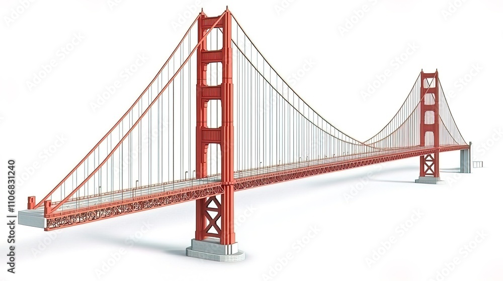 A golden gate bridge, iconic structure, detailed illustration, bold red tones, isolated on white background A golden gate bridge, iconic structure, detailed illustration, bold red tones, isolated on white background
