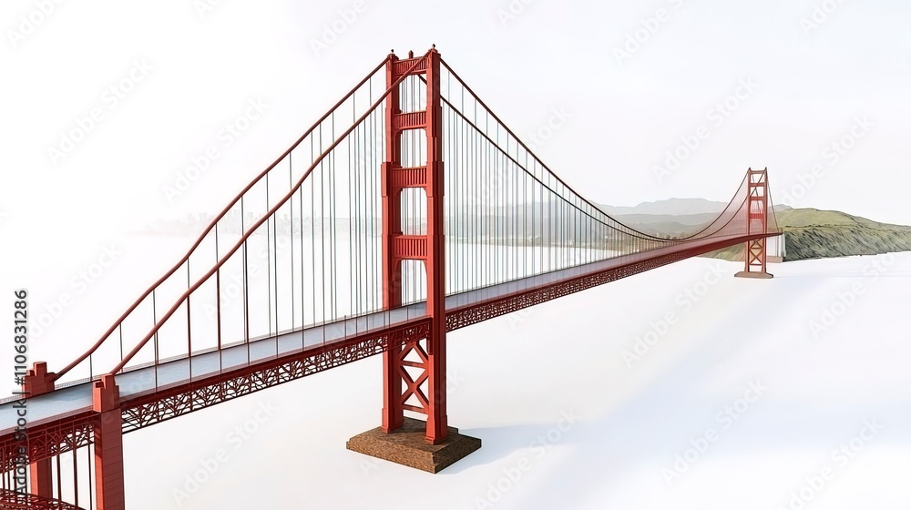 Obraz premium A golden gate bridge, iconic structure, detailed illustration, bold red tones, isolated on white background 
