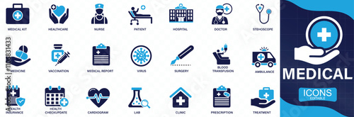 Medical icon set. doctor, medicine, hospital, treatment, healthcare, nurse, pills, clinic You can easily change the color.