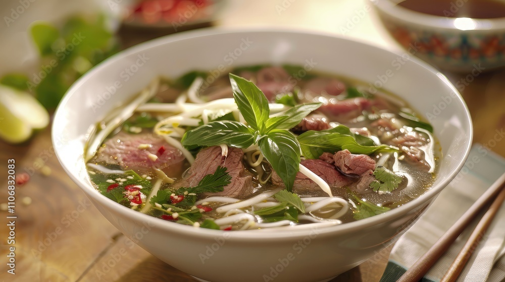 Delicious Bowl of Authentic Vietnamese Pho with Fresh Ingredients Delicious Bowl of Authentic Vietnamese Pho with Fresh Ingredients