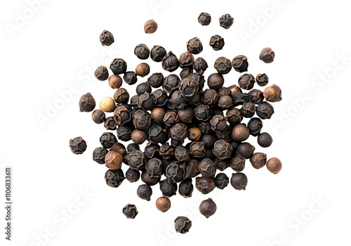 Black pepper seeds. Isolated asset with transparent background. photo